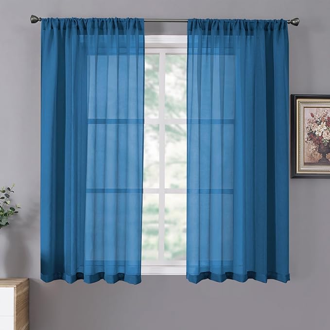 Tollpiz Short Sheer Curtain Linen Textured Living Room Curtains Sheer Light by Tollpiz