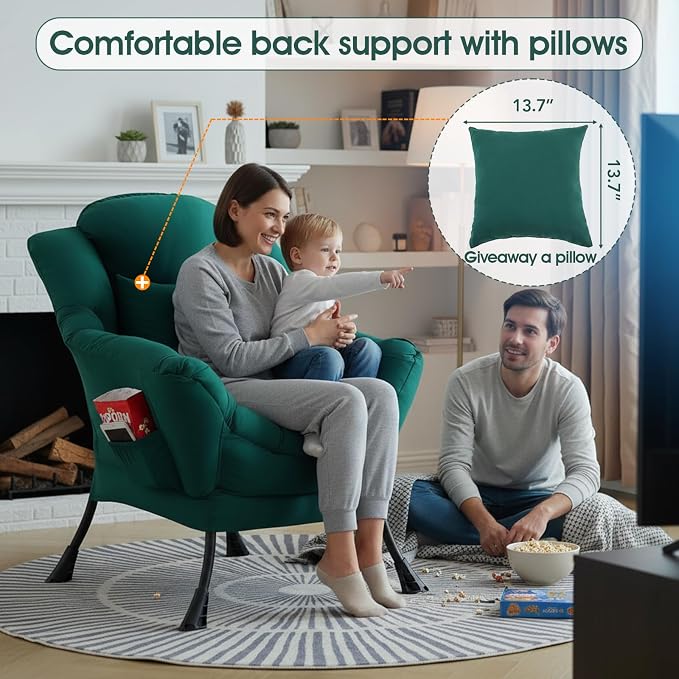 Lazy Chair for Living Room, Large Dark Green Accent Chair - Image 3