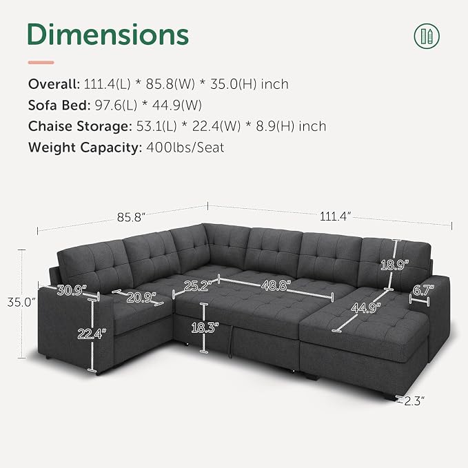 HONBAY Sectional Sleeper Sofa Pull Out Bed - Image 2