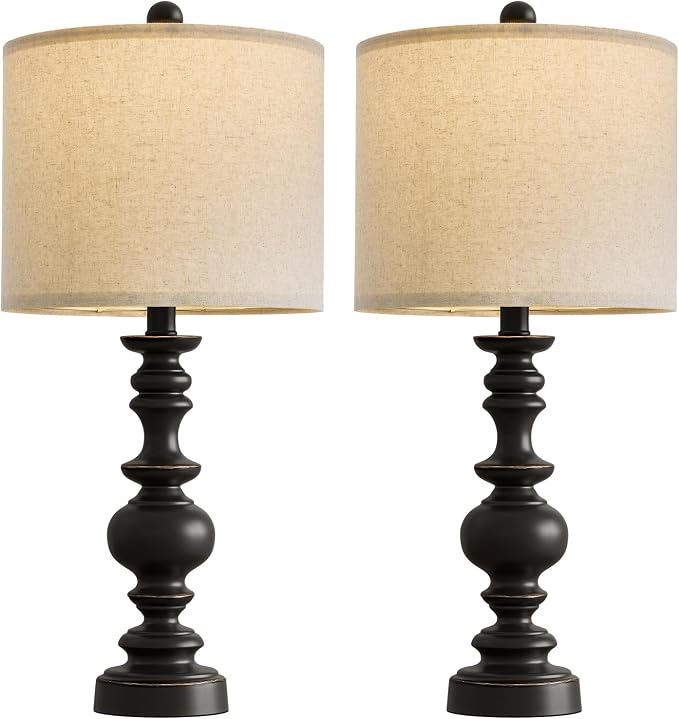 BOBOMOMO 24" Traditional Farmhouse Table Lamp Set of 2, Vintage Resin Lamps - Image 7