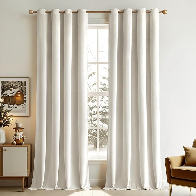 MIULEE 90 Inches Velvet Curtains Off White Elegant Grommet Curtains Thermal by MIULEE