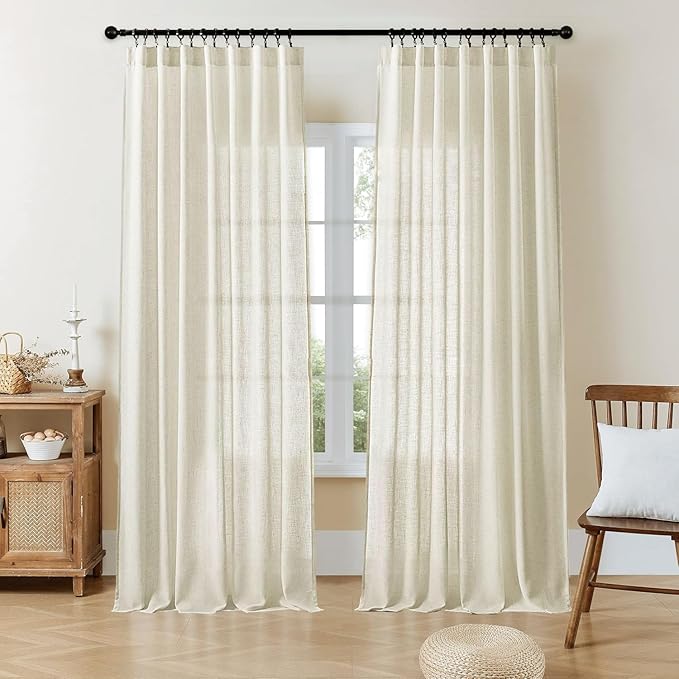 Joydeco Linen Curtains 96 Inch Length 2 Panel Sets, Light Filtering Curtains by JOYDECO