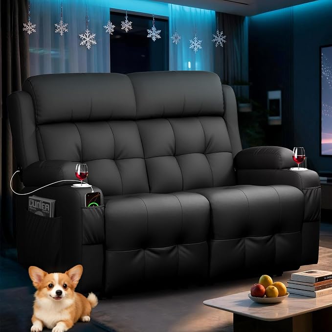 Home Theater Seating Loveseat Recliner Sofa, Wall-Hugger Reclining Couch by TOMOSLTER