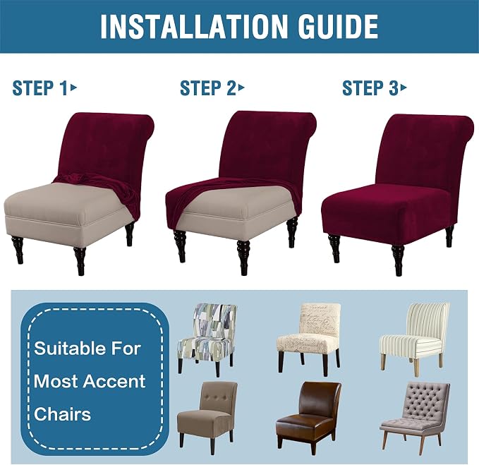 H.VERSAILTEX Armless Accent Chair Covers Thick Velvet Armless Chair Slipcovers - Image 7