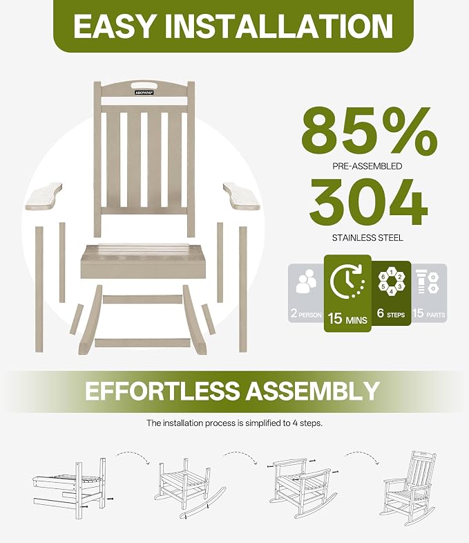 Outdoor Adirondack Rocking Chairs All-Weather HDPE Patio Rocker Chair - Image 7