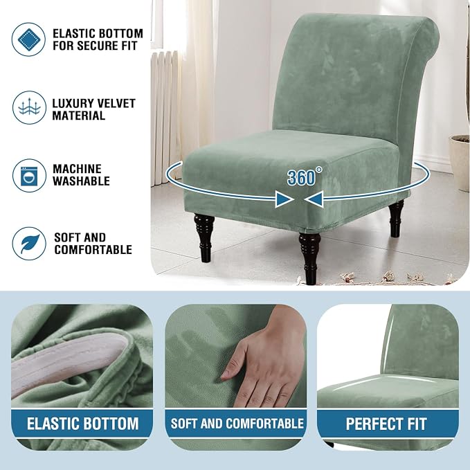 H.VERSAILTEX Armless Accent Chair Covers Thick Velvet Armless Chair Slipcovers - Image 6