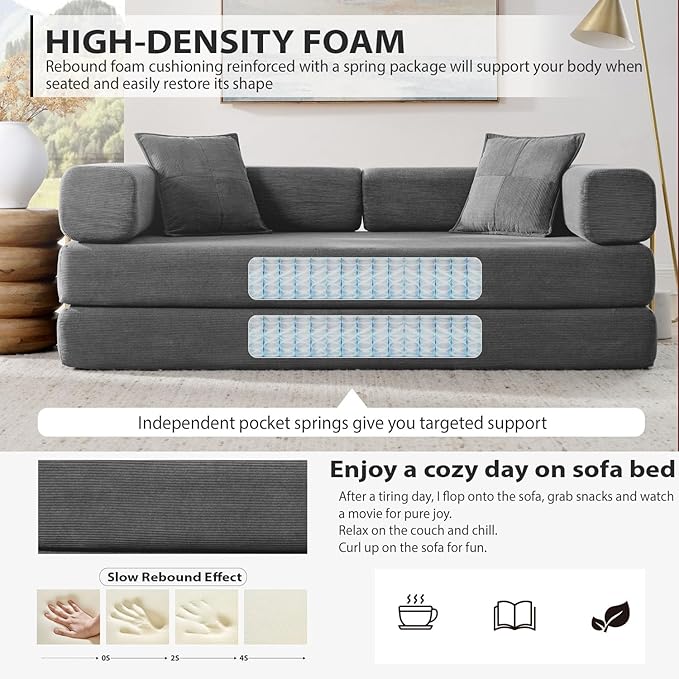 4-in-1 Folding Convertible Sofa Bed, 78 Inch Boneless Couch - Image 4
