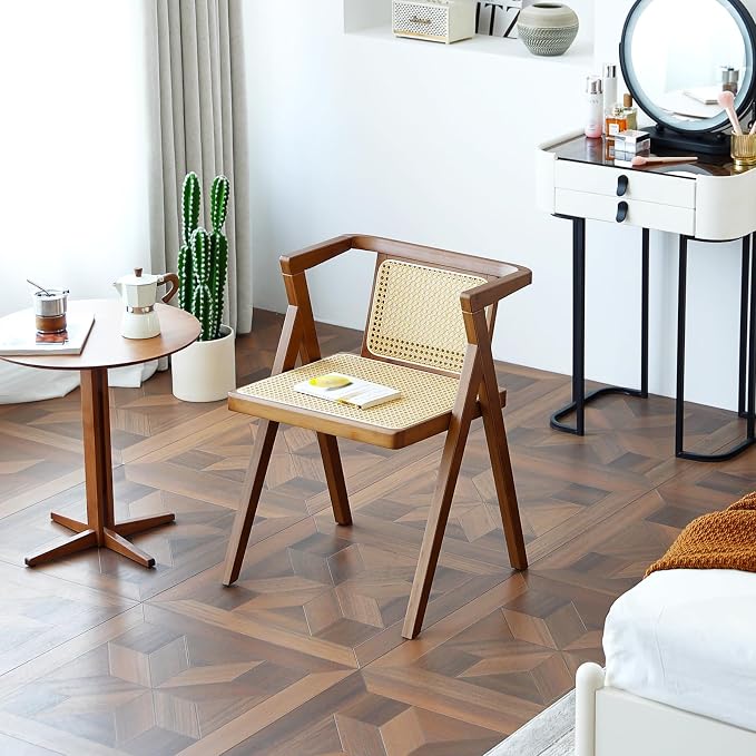 Furlide Rattan Dining Chair, Mid-Century Accent Armchair, Wicker Chair - Image 8