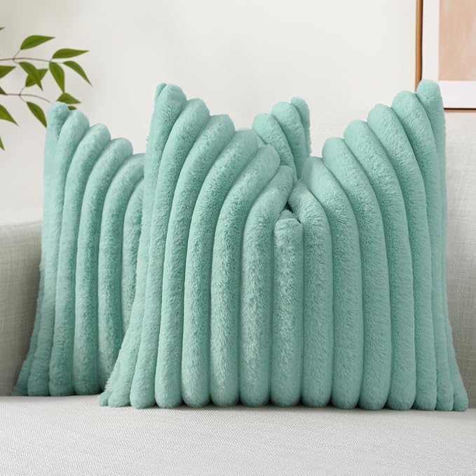 decorUhome Summer Cozy Faux Fur Throw Pillow Covers 20x20 Set of 2 Decorative by decorUhome