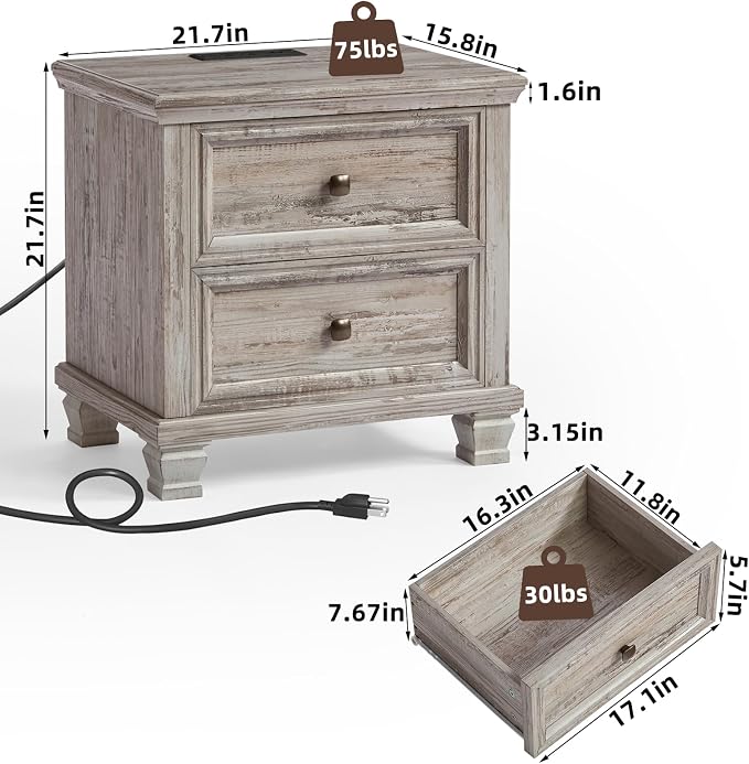 SAVOR LIFE Farmhouse Nightstand Set of 2 - Image 2