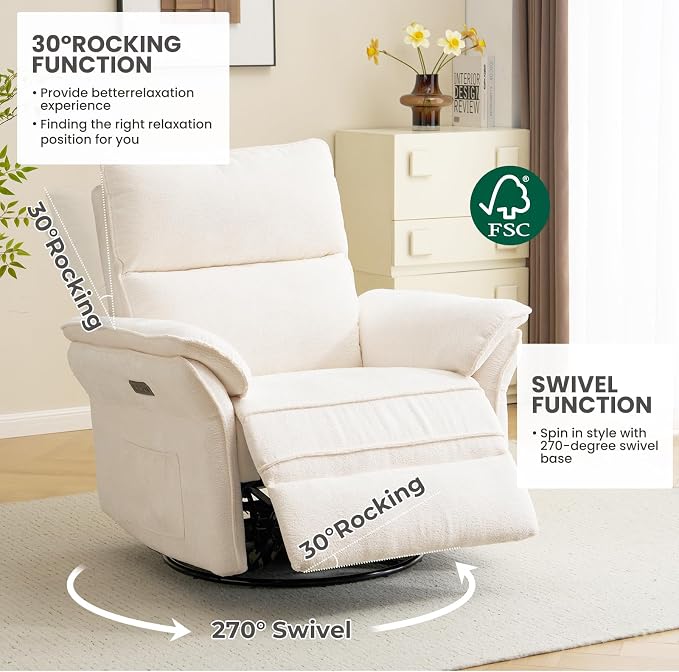 Oversized Power Recliner Chair Swivel Glider - Image 4