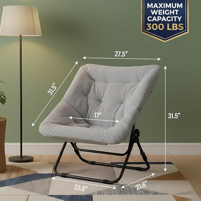 Tiita Comfy Saucer Chair, Soft Faux Fur Oversized Folding Accent Chair - Image 3
