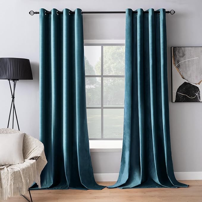 MIULEE Blue Velvet Curtains 90 Inches Length Blackout Curtains Thermal by MIULEE