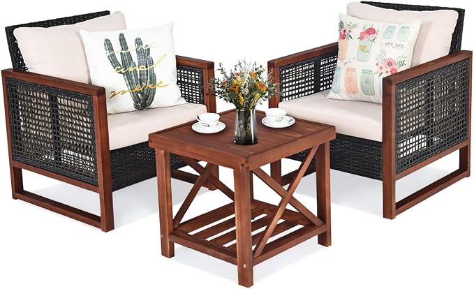 Tangkula 3 Pieces Patio Wicker Furniture Set, Rattan Outdoor Sofa Set by TANGKULA