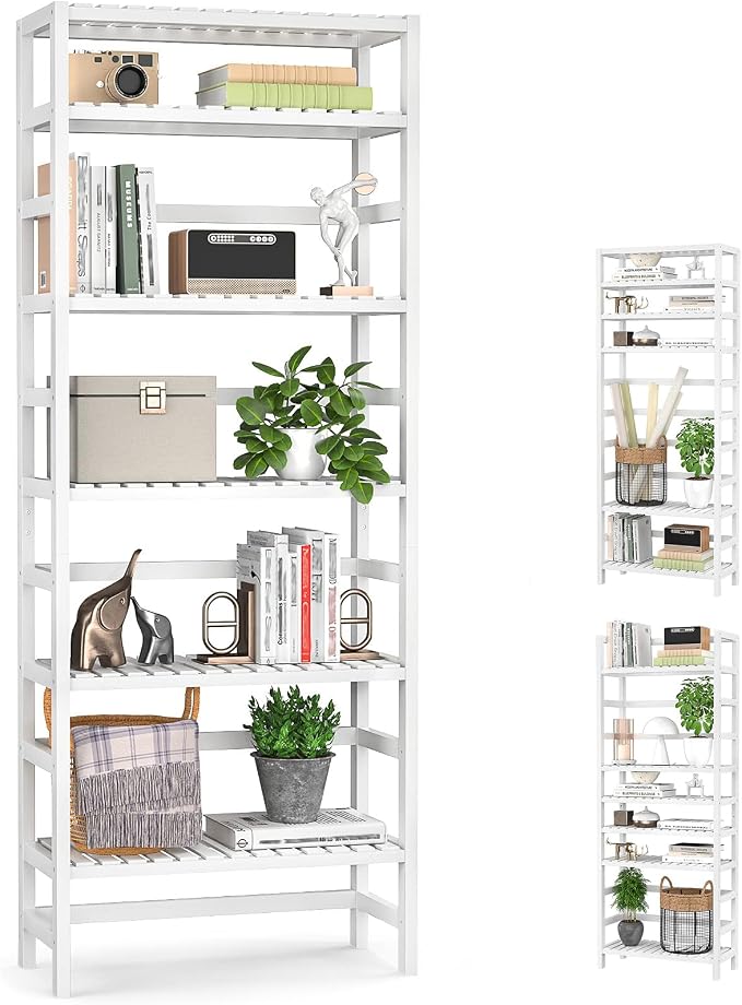 Homykic 6-Tier Bamboo Bookshelves and Bookcases, Adjustable 63.4”Tall Shallow by Homykic