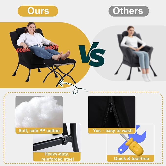 Lazy Chair with Ottoman, Large Accent Chair with Ottoman and a Throw Pillow - Image 9