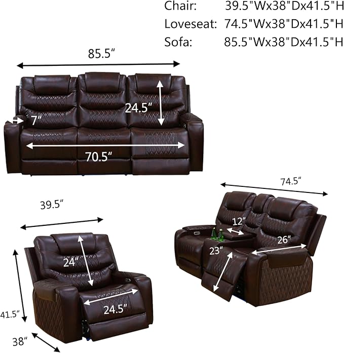 Leather Power Recliner Sofa Set - Image 2