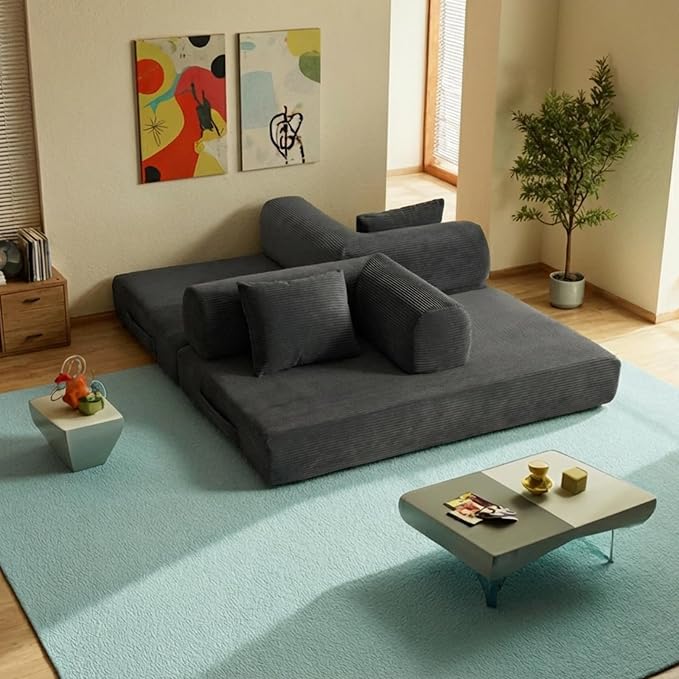 59in Convertible Sofa Bed, Corduroy Boneless Couch Bed, Futon Sleeper Sofa Pull - Image 8