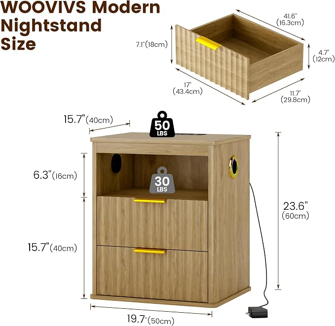 WOOVIVS Modern NightStand with Smart Human Sensor Lights, Bedside Table - Image 2