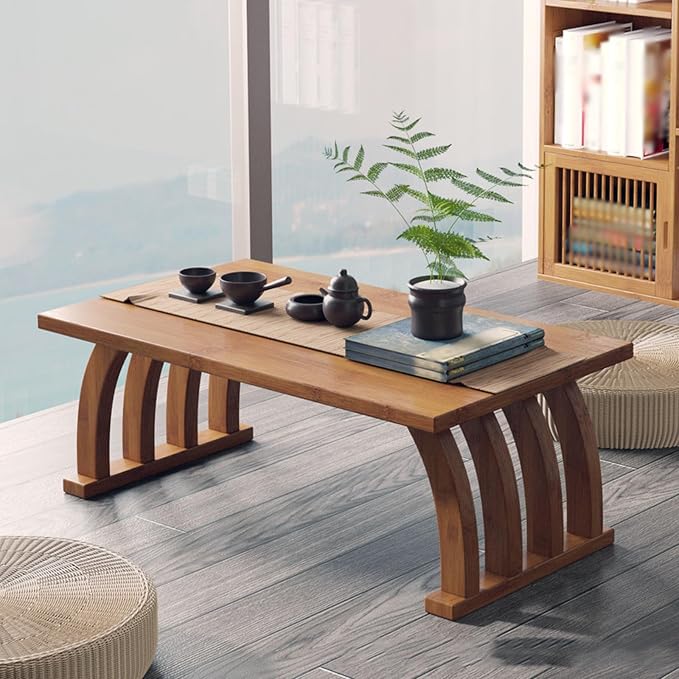Portable Japanese Wooden Rectangular Floor Table - Image 7
