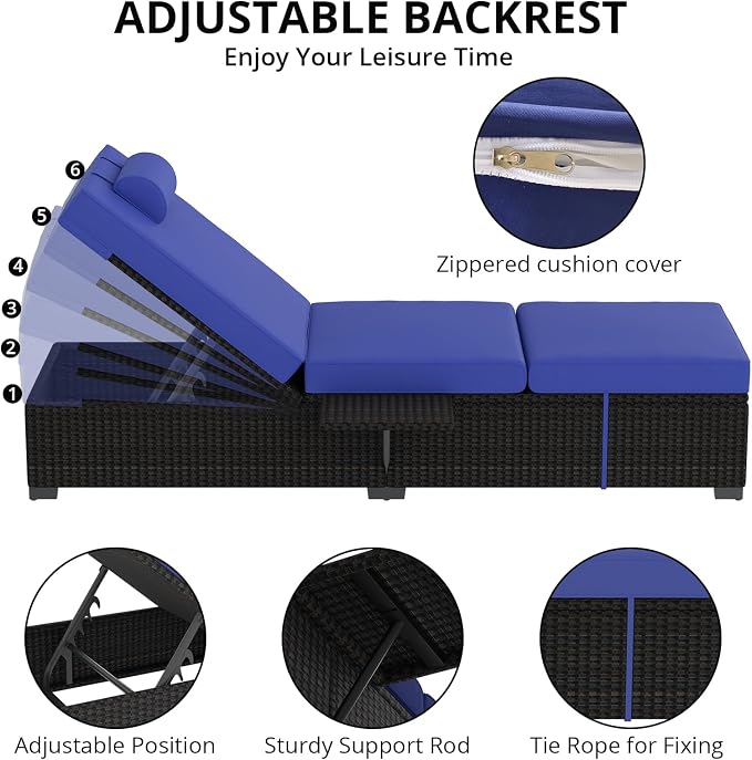 PeakPursuit Patio Lounge Chairs, Outdoor PE Wicker Chaise Lounge Set of 2 - Image 5