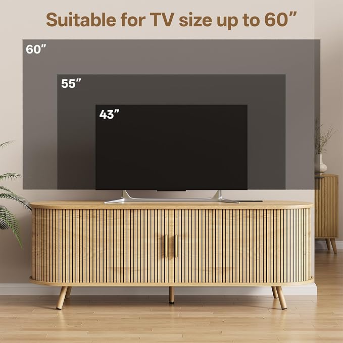 55 inch TV Stand with Power Outlet, Fluted Entertainment Center - Image 6