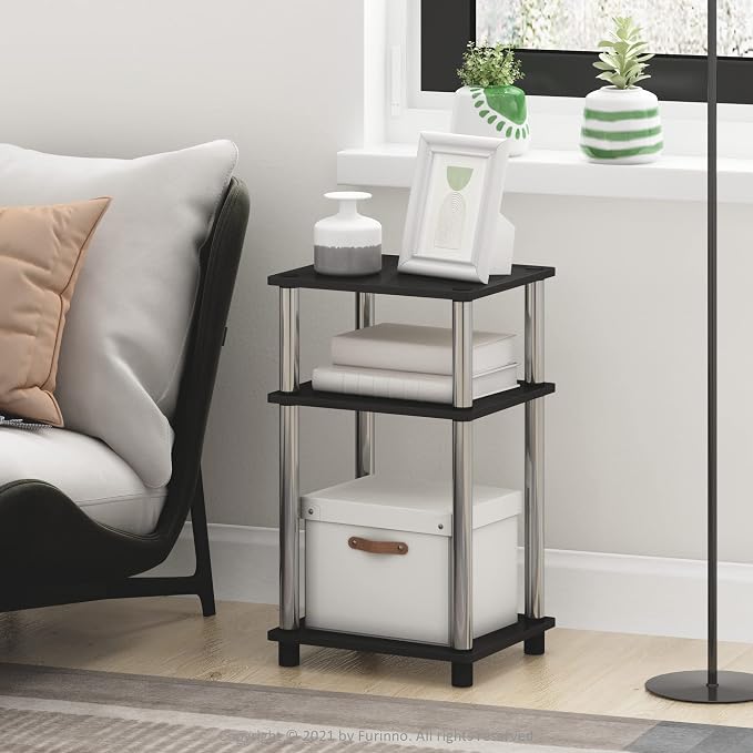 Furinno JUST Side Table Set of 2, 3-Tier Modern End Tables, Open Shelves Night - Image 2