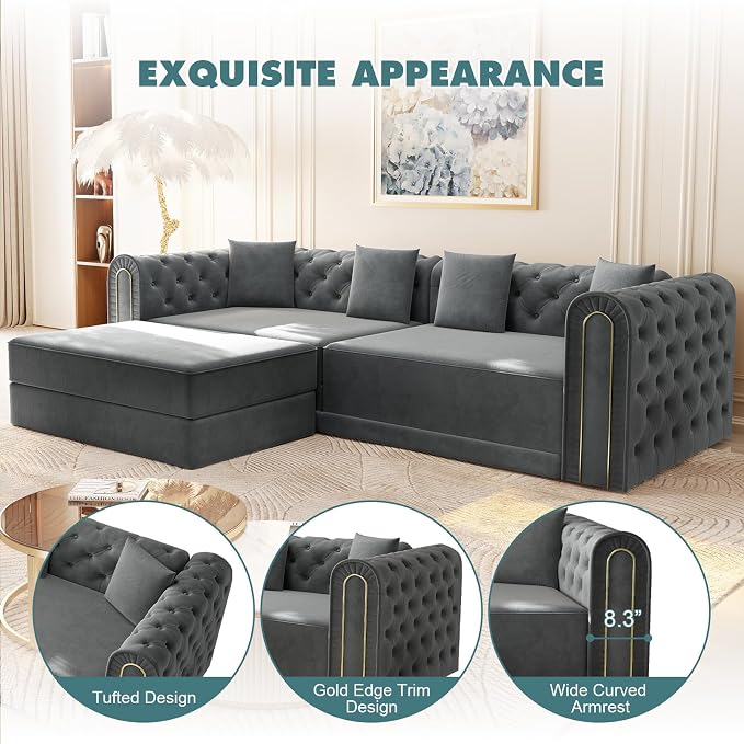 90.6'' Velvet Folding Floor Sofa Bed - Image 6