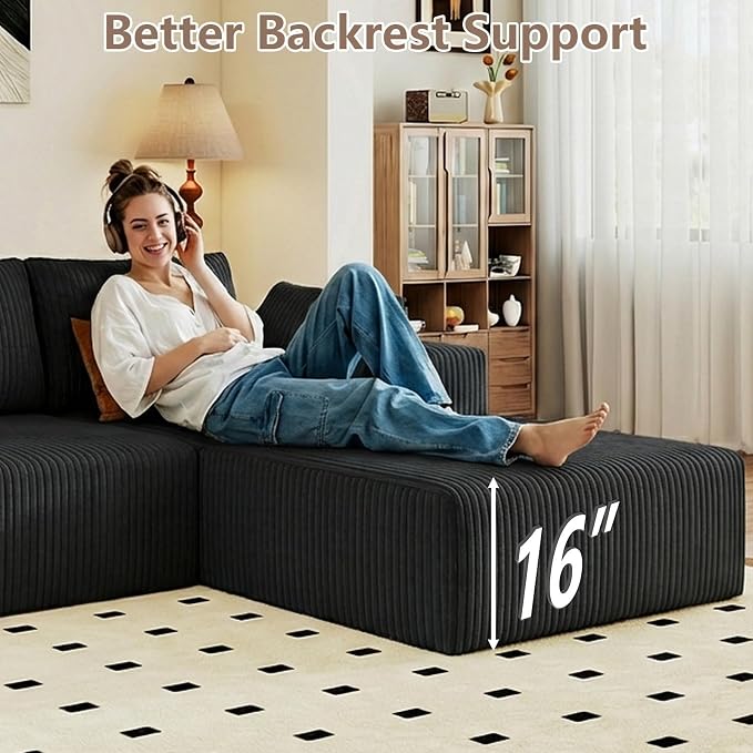 95" Cloud Sectional Couch with L-Shape Chaise, Modular Comfy Sofa Chaise Longue - Image 5