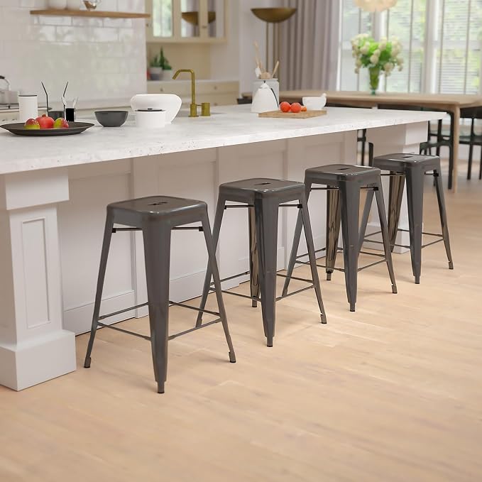 Flash Furniture Lily 24" High Metal Counter-Height, Indoor Bar Stool in Black - Image 2