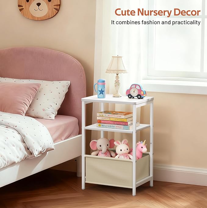 MISSLO Toddler Nightstand with Storage Basket Kids Night Stand with Large - Image 2