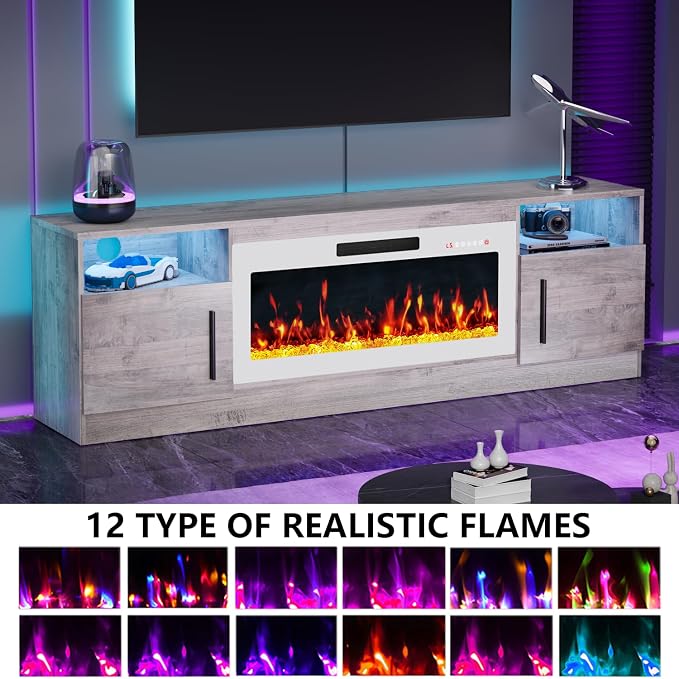 PRETZI Fireplace TV Stand with 36" Fireplace Up to 80" TVs, Remote Control - Image 4