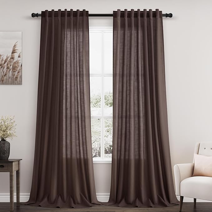 Nanspring Coffee Linen Boho Curtains by Nanspring