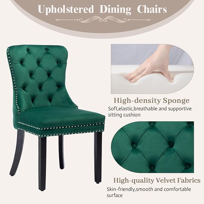 KCC Velvet Dining Chairs Set of 4, Upholstered High-end Tufted Dining Room Chair - Image 4