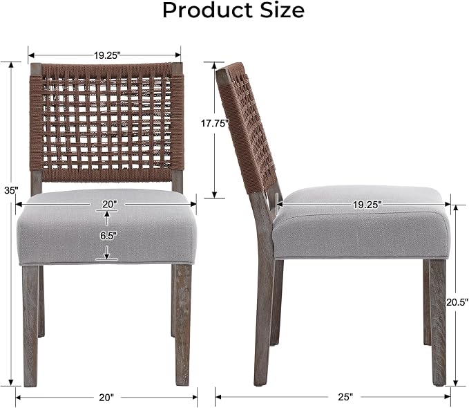 LZAREAL Farmhouse Dining Chairs Set of 2 Linen Fabric Upholstered Accent Side - Image 2