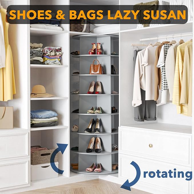 SpaceAid 7 Tier Rotating Shoe Rack Tower, Spinning Shoe Display Lazy Susan - Image 4