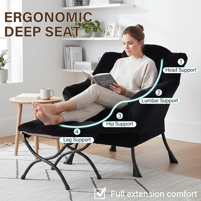 Welnow Lazy Chair with Ottoman, Modern Accent Chair with Armrests and a Side - Image 9