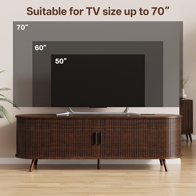 63 inch TV Stand with Power Outlet, Fluted Entertainment Center - Image 6