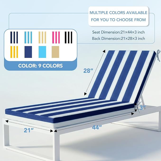 L'AGRATY Outdoor Lounge Chaise Cushion: 72x21x3 Inch Waterproof Lounge Chair - Image 2