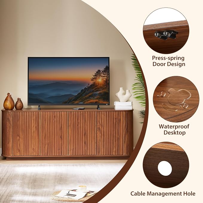 64" Fluted TV Stand for TVs up to 75 inch, Modern Entertainment Center - Image 3