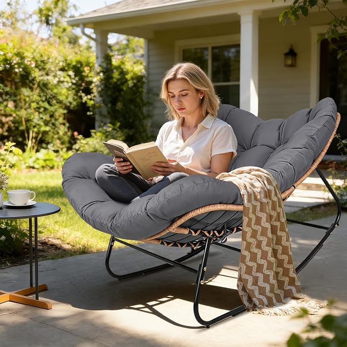 SUNCROWN Oversized Wicker Rocking Chair Indoor Outdoor, 450 LBS Heavy Duty - Image 2