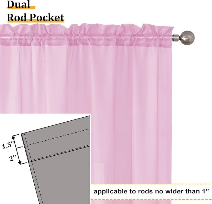 Aiyufeng Light Pink Sheer Curtains 90 Inches Long 2 Panels Set, Semi - Image 4