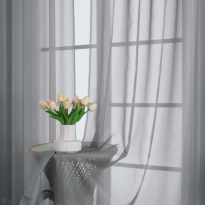 OWENIE Grey Sheer Curtains 72 Inches Long 2 Panels Set, Transparent Voile Sheer - Image 6