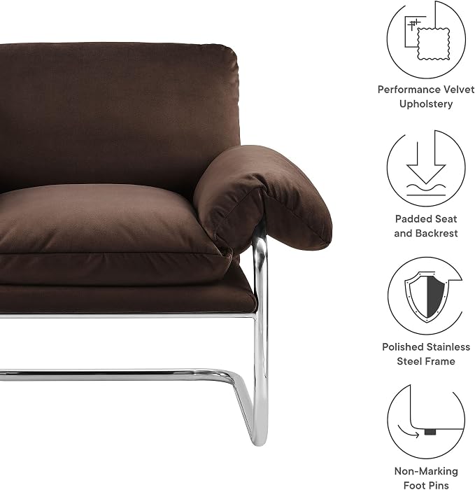 Modway Ansel Performance Velvet Accent Chair in Chocolate Brown - Image 4