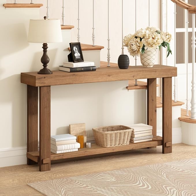 Solid Wood Console Table, 55.1" Long Farmhouse Entryway Tables Thickened by WINWY