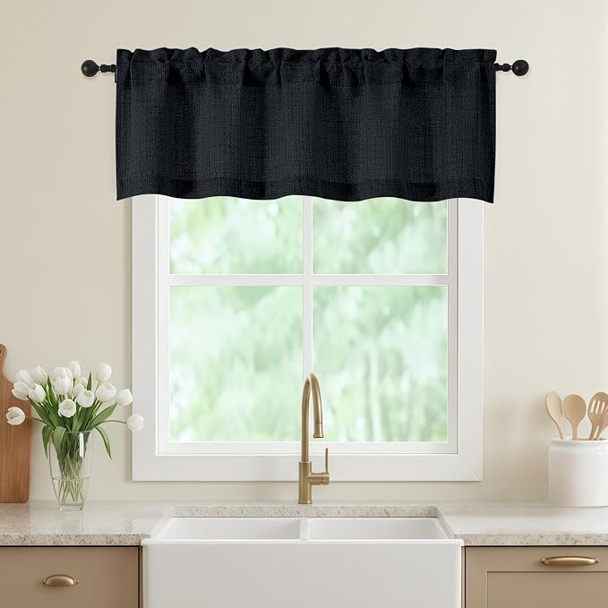 Valances for Windows, Light Filtering Faux Linen Textured Small Short Valance by WelvetBLK