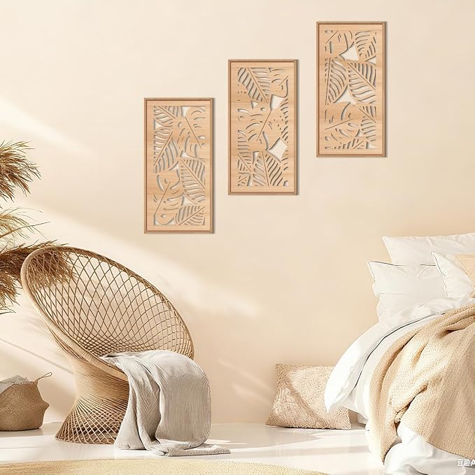 IARTTOP Tropical leaf Wood Wall Decor Framed Palm Monstera Leaves Wooden Wall - Image 6
