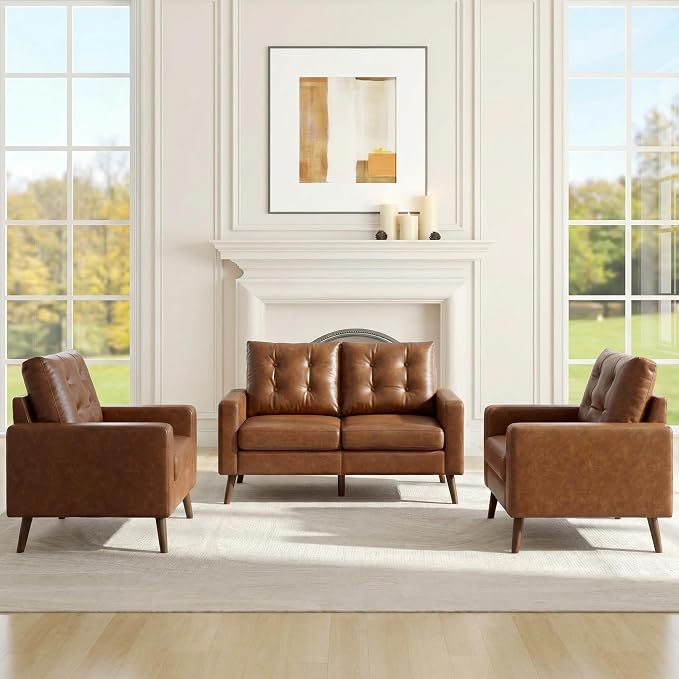 HNY Mid Century Modern 53" Loveseat Sofa, Comfy Upholstered Button Tufted Faux - Image 7