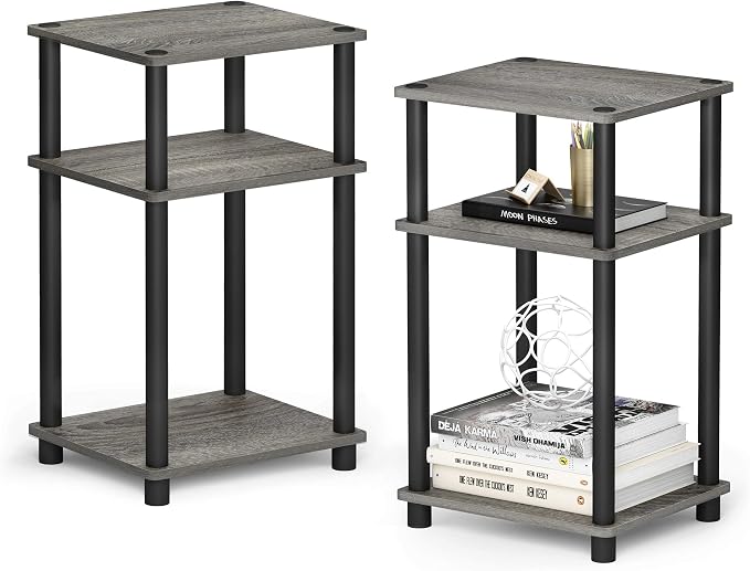 Furinno JUST Side Table Set of 2, 3-Tier Modern End Tables, Open Shelves Night by Furinno-FitsYourSpaceFitsYourBudget