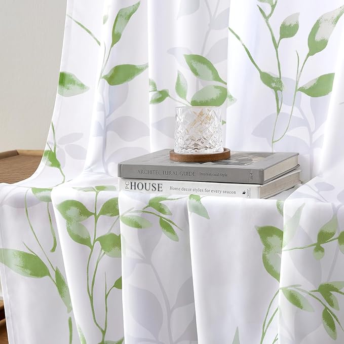 HOMEIDEAS Non-See-Through Sage Green and White Privacy Sheer Curtains 52 X 84 - Image 7
